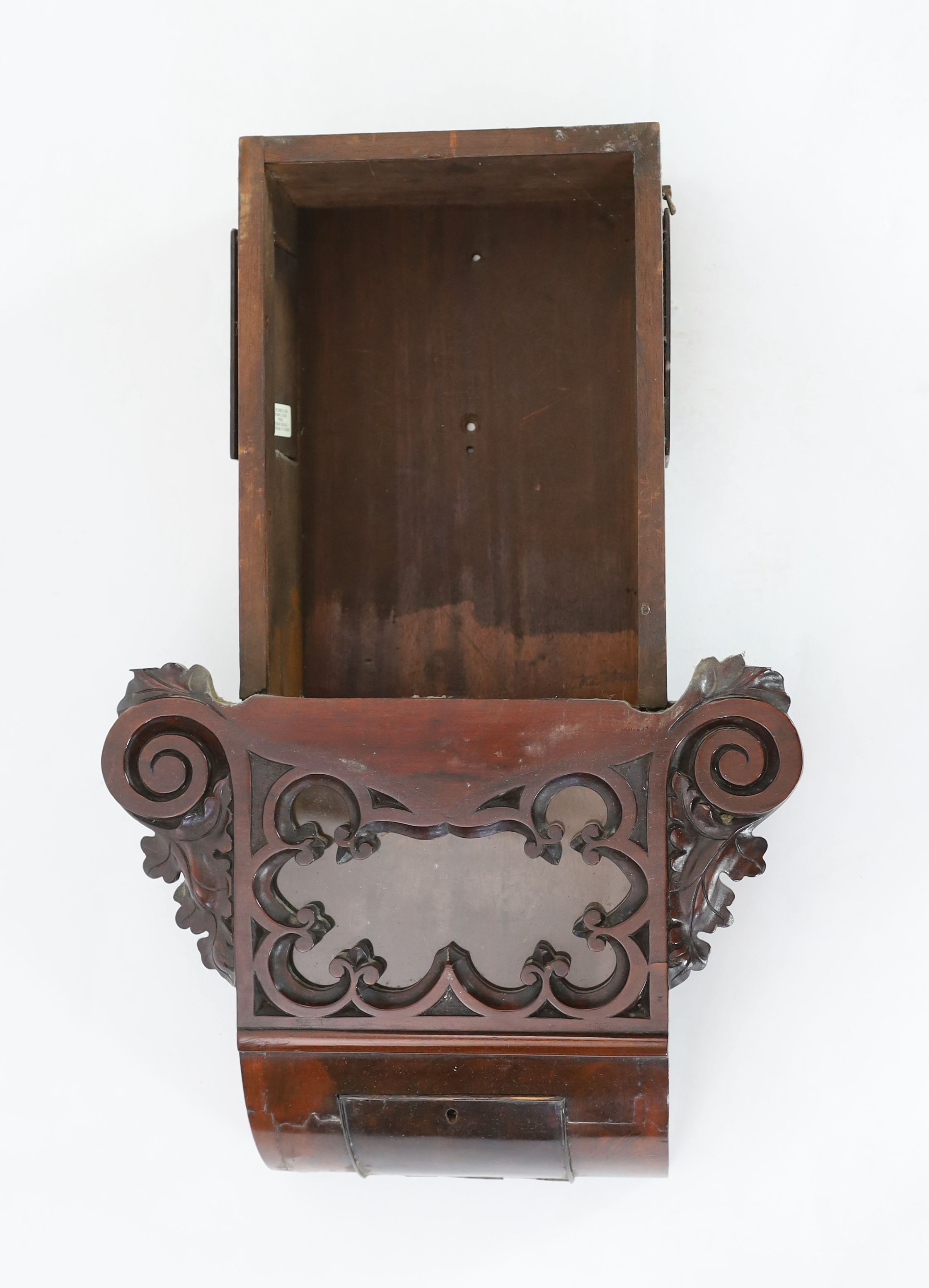 Charles Frodsham, 27 South Molton Street, London. A Victorian carved mahogany drop dial wall timepiece, width 48cm, height 76cm